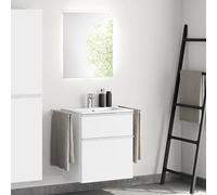 evineo ineo4 mobile La: 61 cm, 2 scomparti estraibili, con maniglia, lavabo bianco, con specchio,, BE0834WH+BE0200WM+BEA009MI+BL001197, ineo4 [Mobili da Bagno > Set Mobili da Bagno]