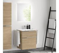 evineo ineo4 mobile La: 61 cm, 2 scomparti estraibili, con maniglia, lavabo bianco, con specchio,, BE0834WH+BE0200O BEA009MI+BL001197, ineo4 [Mobili da Bagno > Set Mobili da Bagno]