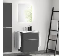 evineo ineo4 mobile La: 61 cm, 2 scomparti estraibili, con maniglia, lavabo bianco, con specchio,, BE0834WH+BE0200AN+BEA009MI+BL001197, ineo4 [Mobili da Bagno > Set Mobili da Bagno]