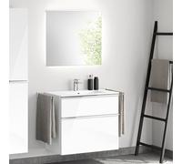evineo ineo4 mobile La: 81 cm, 2 scomparti estraibili, con maniglia, lavabo bianco, con specchio,, BE0835WH+BE0201WH+BEA010MI+BL001197, ineo4 [Mobili da Bagno > Set Mobili da Bagno]