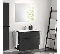 evineo ineo4 mobile La: 81 cm, 2 scomparti estraibili, con maniglia, lavabo bianco, con specchio,, BE0835WH+BE0201BM+BEA010MI+BL001197, ineo4 [Mobili da Bagno > Set Mobili da Bagno]