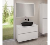 evineo ineo5 evo mobile La: 100 cm con 2 scomparti estraibili, ineo3 lavabo La: 60 cm nero opaco, con specchio illuminato ineo,, BE0929BM+BE0958WH+BE0964WH+BEA011MI, ineo3; ineo5 evo [Mobili da Bagno