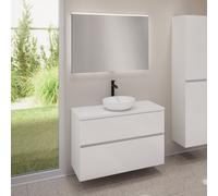evineo ineo5 evo mobile La: 100 cm con 2 scomparti estraibili, lavabo ineo3 Ø 37 cm bianco opaco, con specchio illuminato ineo,, BE0931WM+BE0958WH+BE0964WH+BEA011MI, ineo4; ineo5 evo [Mobili da Bagno