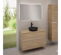 evineo ineo5 evo mobile La: 100 cm con 2 scomparti estraibili, lavabo ineo3 Ø 37 cm nero opaco, con specchio illuminato ineo,, BE0931BM+BE0958OA+BE0964OA+BEA011MI, ineo4; ineo5 evo [Mobili da Bagno >