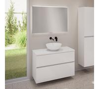 evineo ineo5 evo mobile La: 100 cm con 2 scomparti estraibili, lavabo ineo3 Ø 41,5 cm bianco opaco, con specchio illuminato ineo,, BE0930WM+BE0958WH+BE0964WH+BEA011MI, ineo3; ineo5 evo [Mobili da Bagn
