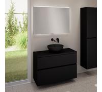 evineo ineo5 evo mobile La: 100 cm con 2 scomparti estraibili, lavabo ineo3 Ø 41,5 cm nero opaco, con specchio illuminato ineo,, BE0930BM+BE0958BM+BE0964BM+BEA011MI, ineo3; ineo5 evo [Mobili da Bagno