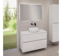 evineo ineo5 evo mobile La: 100 cm con 2 scomparti estraibili, lavabo ineo6 Ø 41,5 cm bianco opaco, con specchio illuminato ineo,, BE0936WM+BE0958WH+BE0964WH+BEA011MI, ineo6; ineo5 evo [Mobili da Bagn