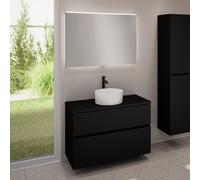 evineo ineo5 evo mobile La: 100 cm con 2 scomparti estraibili, lavabo ineo7 Ø 36 cm bianco, con specchio illuminato ineo,, BE0942WH+BE0958BM+BE0964BM+BEA011MI, ineo7; ineo5 evo [Mobili da Bagno > Set 