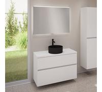 evineo ineo5 evo mobile La: 100 cm con 2 scomparti estraibili, lavabo ineo7 Ø 36 cm nero opaco, con specchio illuminato ineo,, BE0942BM+BE0958WM+BE0964WM+BEA011MI, ineo7; ineo5 evo [Mobili da Bagno > 
