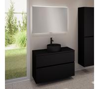 evineo ineo5 evo mobile La: 100 cm con 2 scomparti estraibili, lavabo ineo7 Ø 36 cm nero opaco, con specchio illuminato ineo,, BE0942BM+BE0958BM+BE0964BM+BEA011MI, ineo7; ineo5 evo [Mobili da Bagno >