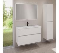 evineo ineo5 evo mobile La: 100 cm con 2 scomparti estraibili, lavabo slim bianco opaco, con specchio illuminato ineo,, BE0836WM+BE0958WM+BEA011MI, ineo5 evo [Mobili da Bagno > Set Mobili da Bagno]