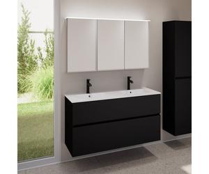 evineo ineo5 evo mobile La: 120 cm con 2 scomparti estraibili, lavabo doppio slim bianco, con armadietto a specchio ineo CH,, BE0837WH+BE0959BM+BEA043MI, ineo5 evo [Mobili da Bagno > Set Mobili da Bag