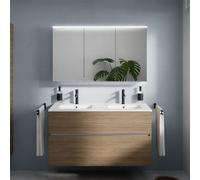 evineo ineo5 evo mobile La: 120 cm con 2 scomparti estraibili, lavabo doppio slim bianco opaco, con armadietto a specchio ineo5 evo CH,, BE0837WM+BE0959O BEA093MI+BEA097CH, ineo5 evo [Mobili da Bagno
