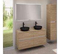 evineo ineo5 evo mobile La: 120 cm con 4 scomparti estraibili, 2 lavabi ineo3 Ø 37 cm nero opaco, con specchio illuminato ineo,, 2#BE0931BM+BE0960OA+BE0965OA+BEA012MI, ineo3; ineo5 evo [Mobili da Bagn