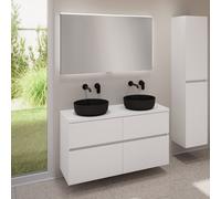 evineo ineo5 evo mobile La: 120 cm con 4 scomparti estraibili, 2 lavabi ineo6 Ø 39 cm nero opaco, con specchio illuminato ineo,, 2#BE0935BM+BE0960WM+BE0965WM+BEA012MI, ineo6; ineo5 evo [Mobili da Bagn