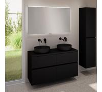 evineo ineo5 evo mobile La: 120 cm con 4 scomparti estraibili, 2 lavabi ineo6 Ø 39 cm nero opaco, con specchio illuminato ineo,, 2#BE0935BM+BE0960BM+BE0965BM+BEA012MI, ineo6; ineo5 evo [Mobili da Bagn
