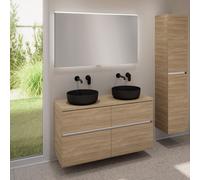 evineo ineo5 evo mobile La: 120 cm con 4 scomparti estraibili, 2 lavabi ineo6 Ø 39 cm nero opaco, con specchio illuminato ineo,, 2#BE0935BM+BE0960OA+BE0965OA+BEA012MI, ineo6; ineo5 evo [Mobili da Bagn
