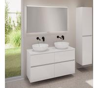 evineo ineo5 evo mobile La: 120 cm con 4 scomparti estraibili, 2 lavabi ineo6 Ø 41,5 cm bianco, con specchio illuminato ineo,, 2#BE0936WH+BE0960WH+BE0965WH+BEA012MI, ineo6; ineo5 evo [Mobili da Bagno 