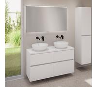 evineo ineo5 evo mobile La: 120 cm con 4 scomparti estraibili, 2 lavabi ineo6 Ø 41,5 cm bianco opaco, con specchio illuminato ineo,, 2#BE0936WM+BE0960WM+BE0965WM+BEA012MI, ineo6; ineo5 evo [Mobili da 