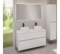 evineo ineo5 evo mobile La: 120 cm con 4 scomparti estraibili, 2 lavabi ineo7 Ø 36 cm bianco opaco, con specchio illuminato ineo,, 2#BE0942WM+BE0960WH+BE0965WH+BEA012MI, ineo7; ineo5 evo [Mobili da Ba