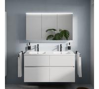 evineo ineo5 evo mobile La: 120 cm con 4 scomparti estraibili, lavabo doppio slim bianco, con armadietto a specchio ineo5 evo CH,, BE0837WH+BE0960WH+BEA093MI+BEA097CH, ineo5 evo [Mobili da Bagno > Set