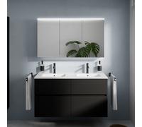 evineo ineo5 evo mobile La: 120 cm con 4 scomparti estraibili, lavabo doppio slim bianco opaco, con armadietto a specchio ineo5 evo CH,, BE0837WM+BE0960BM+BEA093MI+BEA097CH, ineo5 evo [Mobili da Bagno