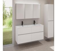 evineo ineo5 evo mobile La: 120 cm con 4 scomparti estraibili, lavabo doppio slim bianco opaco, con armadietto a specchio ineo CH,, BE0837WM+BE0960WM+BEA043MI, ineo5 evo [Mobili da Bagno > Set Mobili 