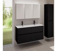 evineo ineo5 evo mobile La: 120 cm con 4 scomparti estraibili, lavabo doppio slim bianco opaco, con armadietto a specchio ineo CH,, BE0837WM+BE0960BM+BEA043MI, ineo5 evo [Mobili da Bagno > Set Mobili 