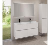 evineo ineo5 evo mobile La: 120 cm con 4 scomparti estraibili, lavabo doppio slim bianco opaco, con specchio illuminato ineo,, BE0837WM+BE0960WH+BEA012MI, ineo5 evo [Mobili da Bagno > Set Mobili da Ba