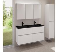 evineo ineo5 evo mobile La: 120 cm con 4 scomparti estraibili, lavabo doppio slim nero opaco, con armadietto a specchio ineo CH,, BE0837BM+BE0960WM+BEA043MI, ineo5 evo [Mobili da Bagno > Set Mobili da