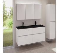 evineo ineo5 evo mobile La: 120 cm con 4 scomparti estraibili, lavabo doppio slim nero opaco, con armadietto a specchio ineo CH,, BE0837BM+BE0960WH+BEA043MI, ineo5 evo [Mobili da Bagno > Set Mobili da