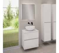 evineo ineo5 evo mobile La: 60 cm con 2 scomparti estraibili, lavabo ineo3 Ø 41,5 cm bianco opaco, con specchio illuminato ineo,, BE0930WM+BE0956WH+BE0962WH+BEA009MI, ineo3; ineo5 evo [Mobili da Bagno