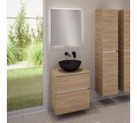 evineo ineo5 evo mobile La: 60 cm con 2 scomparti estraibili, lavabo ineo3 Ø 41,5 cm nero opaco, con specchio illuminato ineo,, BE0930BM+BE0956OA+BE0962OA+BEA009MI, ineo3; ineo5 evo [Mobili da Bagno >