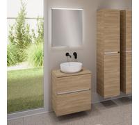 evineo ineo5 evo mobile La: 60 cm con 2 scomparti estraibili, lavabo ineo6 Ø 39 cm bianco, con specchio illuminato ineo,, BE0935WH+BE0956O BE0962O BEA009MI, ineo6; ineo5 evo [Mobili da Bagno > Set M