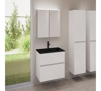 evineo ineo5 evo mobile La: 60 cm con 2 scomparti estraibili, lavabo slim nero opaco, con armadietto a specchio ineo CH,, BE0834BM+BE0956WH+BEA040MI, ineo5 evo [Mobili da Bagno > Set Mobili da Bagno]