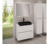 evineo ineo5 evo mobile La: 80 cm con 2 scomparti estraibili, ineo7 lavabo La: 60,5 cm nero opaco, con specchio illuminato ineo,, BE0937BM+BE0957WH+BE0963WH+BEA010MI, ineo7; ineo5 evo [Mobili da Bagno