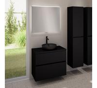 evineo ineo5 evo mobile La: 80 cm con 2 scomparti estraibili, lavabo ineo3 Ø 37 cm nero opaco, con specchio illuminato ineo,, BE0931BM+BE0957BM+BE0963BM+BEA010MI, ineo4; ineo5 evo [Mobili da Bagno > S