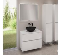 evineo ineo5 evo mobile La: 80 cm con 2 scomparti estraibili, lavabo ineo3 Ø 41,5 cm nero opaco, con specchio illuminato ineo,, BE0930BM+BE0957WH+BE0963WH+BEA010MI, ineo3; ineo5 evo [Mobili da Bagno >