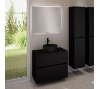 evineo ineo5 evo mobile La: 80 cm con 2 scomparti estraibili, lavabo ineo7 Ø 36 cm nero opaco, con specchio illuminato ineo,, BE0942BM+BE0957BM+BE0963BM+BEA010MI, ineo7; ineo5 evo [Mobili da Bagno > S