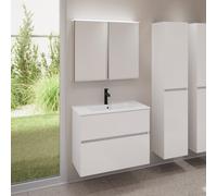 evineo ineo5 evo mobile La: 80 cm con 2 scomparti estraibili, lavabo slim bianco opaco, con armadietto a specchio ineo CH,, BE0835WM+BE0957WH+BEA041MI, ineo5 evo [Mobili da Bagno > Set Mobili da Bagno
