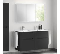 evineo ineo5 mobile La: 121 cm, 4 estraibili, con maniglia incassata, lavabo doppio bianco, con armadietto a specchio,, BE0244WH+BE0303BM+BEA004MI+BL001197, ineo5 [Mobili da Bagno > Set Mobili da Bagn