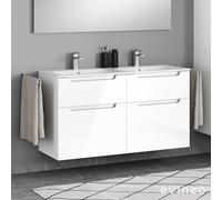 evineo ineo5 mobile La: 129 cm, 4 estraibili, con maniglia incassata, per Geberit Renova Plan Slim lavabo doppio,, BE0335WH, ineo5 [Mobili da Bagno > Mobili Lavabo]