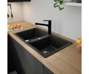 evineo line 300 lavello da cucina con vasca doppia La: 86 P: 50 cm, ELN200AN, line 300 antracite [Lavelli da Cucina > per Base Sottolavello a partire da 90 cm]