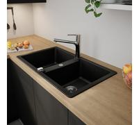 evineo line 300 lavello da cucina con vasca doppia La: 86 P: 50 cm, ELN200BL, line 300 nero opaco [Lavelli da Cucina > per Base Sottolavello a partire da 90 cm]