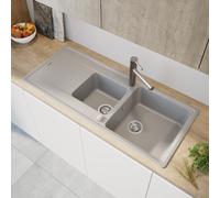 evineo line 350 lavello da cucina con vaschetta secondaria e ripiano La: 116 P: 50 cm, ELD200GR, line 350 grigio [Lavelli da Cucina > per Base Sottolavello a partire da 80 cm]