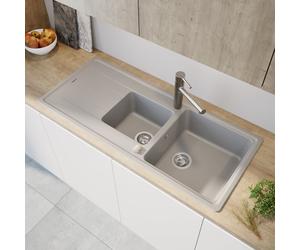 evineo line 350 lavello da cucina con vaschetta secondaria e ripiano La: 116 P: 50 cm, ELD200GR, line 350 grigio [Lavelli da Cucina > per Base Sottolavello a partire da 80 cm]