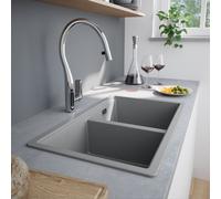 evineo line 650 Lavello da cucina con doppia vasca La: 75 P: 45,5 cm, BRN200GR, line 650 grigio [Lavelli da Cucina > per Base Sottolavello a partire da 80 cm]