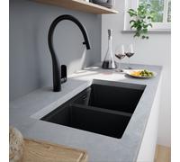 evineo line 650 lavello da cucina con vasca doppia La: 75 P: 45,5 cm, BRN200BL+UB630166, line 650 nero opaco [Lavelli da Cucina > per Base Sottolavello a partire da 80 cm]