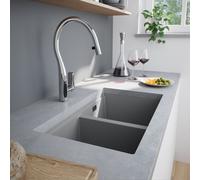 evineo line 650 lavello da cucina con vasca doppia La: 75 P: 45,5 cm, BRN200GR+UB630166, line 650 grigio [Lavelli da Cucina > per Base Sottolavello a partire da 80 cm]