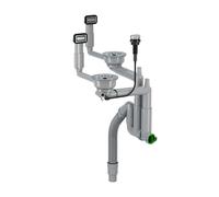 evineo m10 set scarico per lavello da cucina in acciaio inox con vasca doppia, incluso controllo remoto dello scarico, EV1003, m10 acciaio inox satinato lucido [Lavelli da Cucina > Accessori per Lavel
